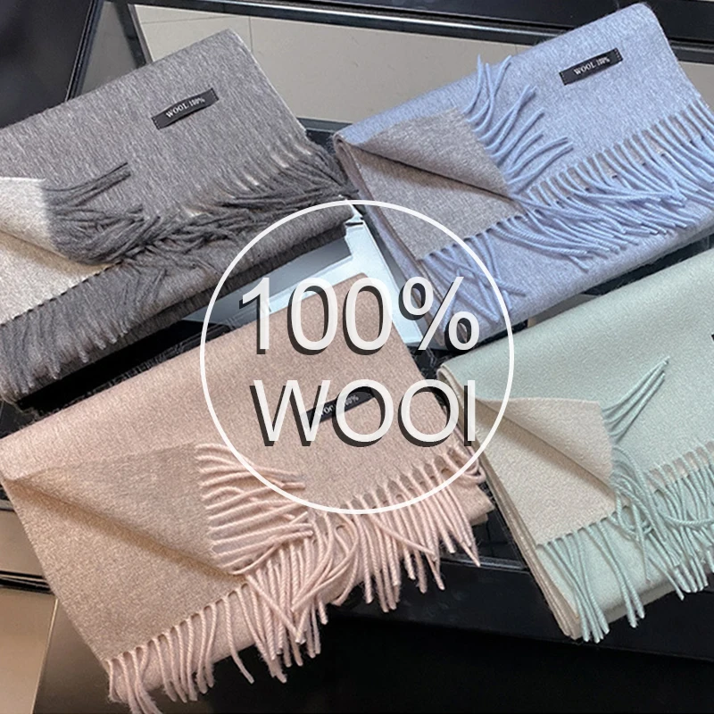 

Women 100% Wool Scarf Luxury Solid Cashmere Handkerchief Warm Winter Female Shawl Pareo Soft Bufanda British Two Colours Scarf
