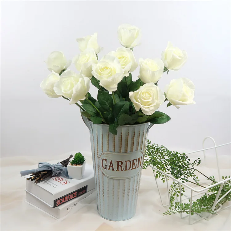 Artificial Roses Branches Real Touch Cloth Flowers Hotel Decorative Simulation Rose White Flower Holiday Party Decoration Plant