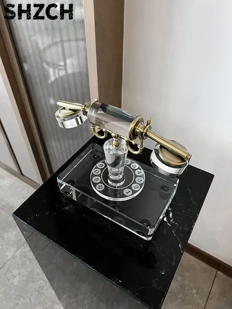 Adorno  teléfono  cristal Vintage, escultura  estatuilla, sala  estar  lujo, porche, coración  escritorio central,