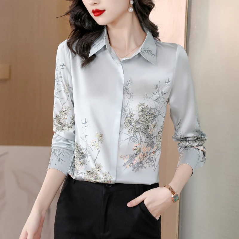 2024 Spring Women Shirt Printed Long Sleeve Blouse Vintage Shirts and Blouses Elegant Women Clothing OL Fashion Shirts for Women