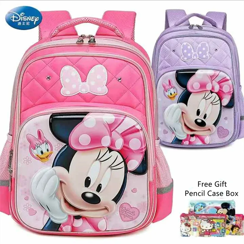 Disney Mickey Minne School Bags For Boys Girls Primary Student Shoulder Orthopedic Backpack Grade 1-5 Large Capapcity Mochilas