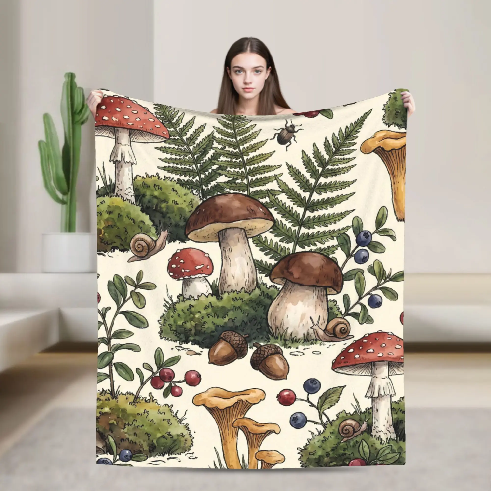 

Dreamy Forest Mushroom Flannel Blanket Soft Durable Throw Blanket for Outdoor Camping Funny Bedspread Sofa Bed Cover