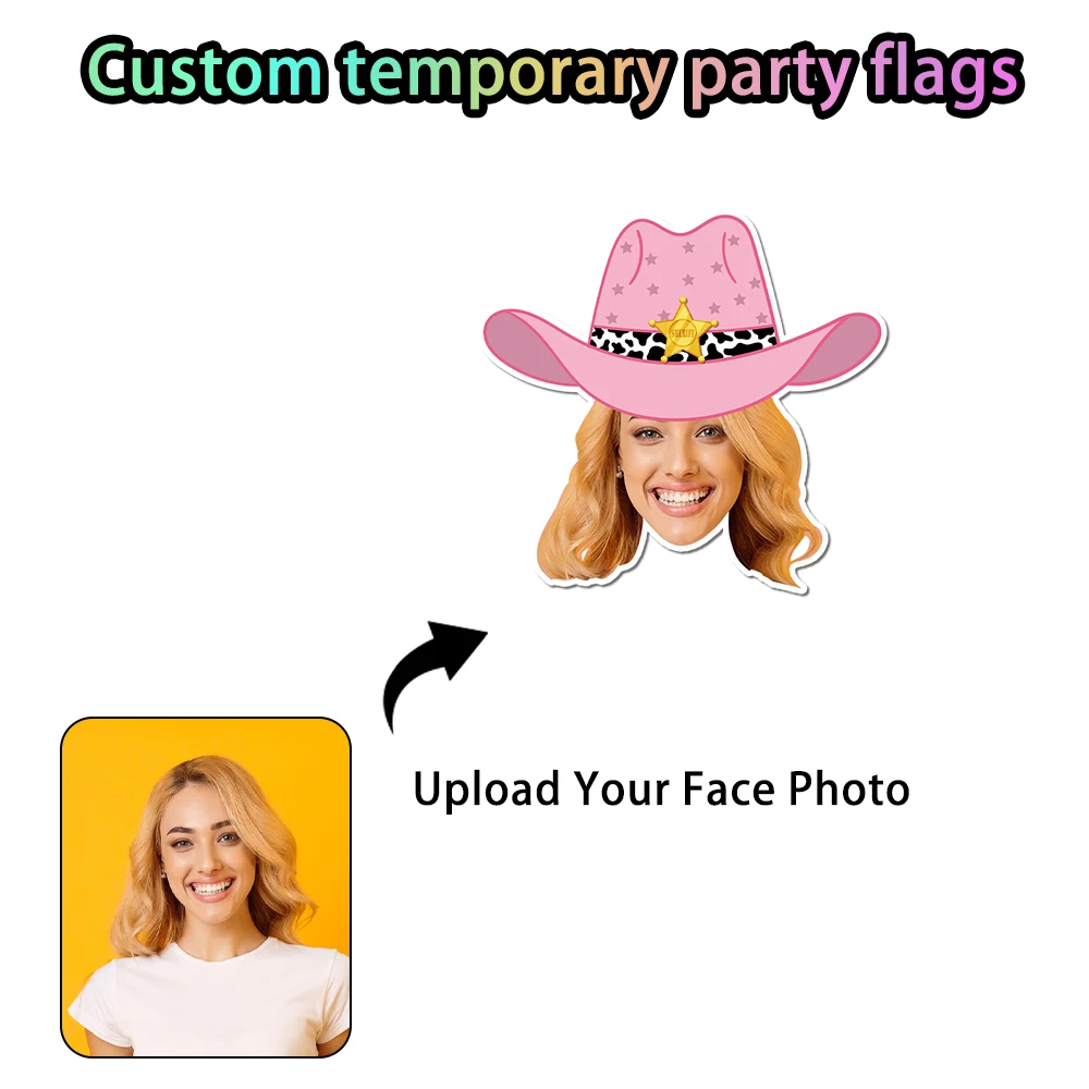 تخصيص شخصية صورة الوجه راعية البقر راية رعاة البقر كعكة توبر القش ملصق العازبة الكبار حفلة عيد ميلاد الديكور #5