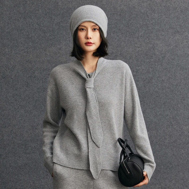 

Women's 100% Cashmere Scarf-Style Neckline Long-sleeved Pullover Sweater Autumn Winter Casual Comfort Stylish Warm Soft Knitted