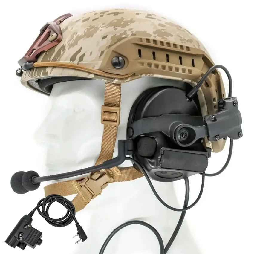 

TSCII Tactical Headset Helmet Mount Noise Reduction Pickup Headphone Hearing Protection Electronic Shooting Earmuffs+U94 PTT