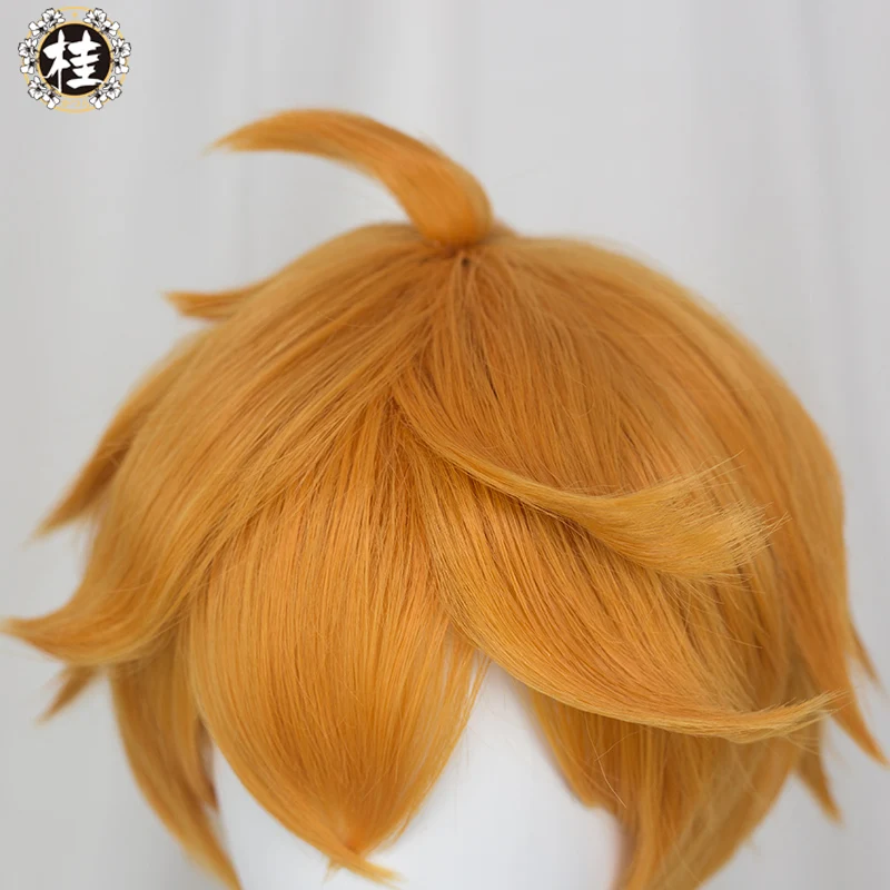 UWOWO Game Genshin Impact Tartaglia Cosplay Wig 28cm Short Orange Hair Heat Resistant Synthetic Cosplay Wigs