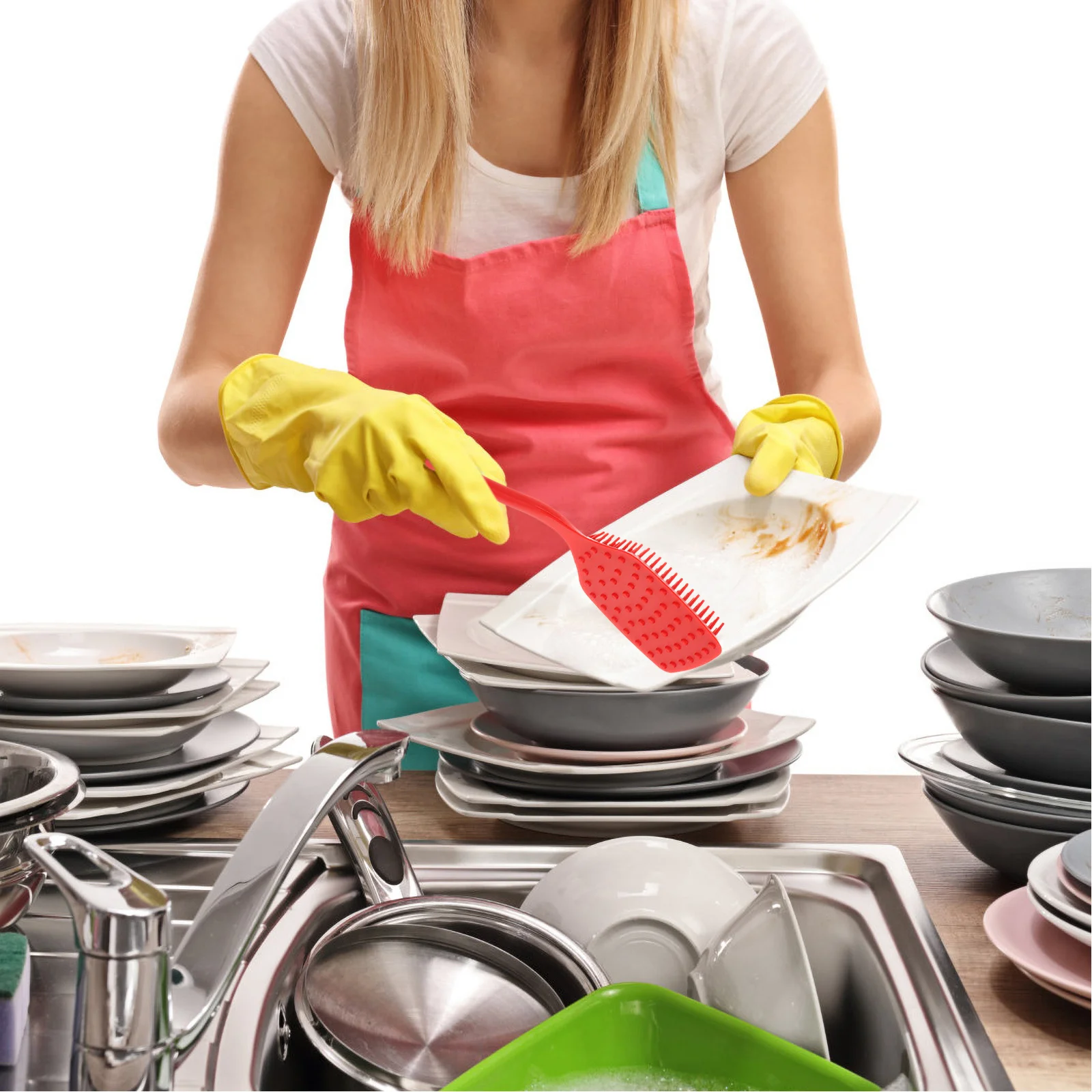 فرشاة تنظيف السيليكون شديدة التحمل ومقاومة للزيت ومقبض طويل لتنظيف المطبخ