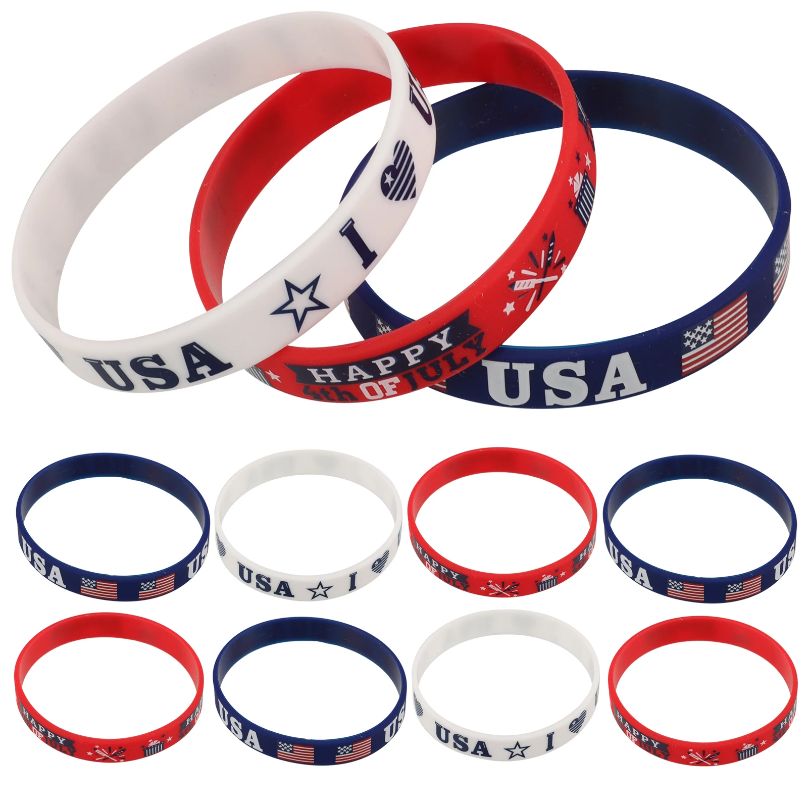 

12 Pcs USA Silicone Bracelets Patriotic Independence Day Party Accessories Elastic Wristbands for Celebration Festivals