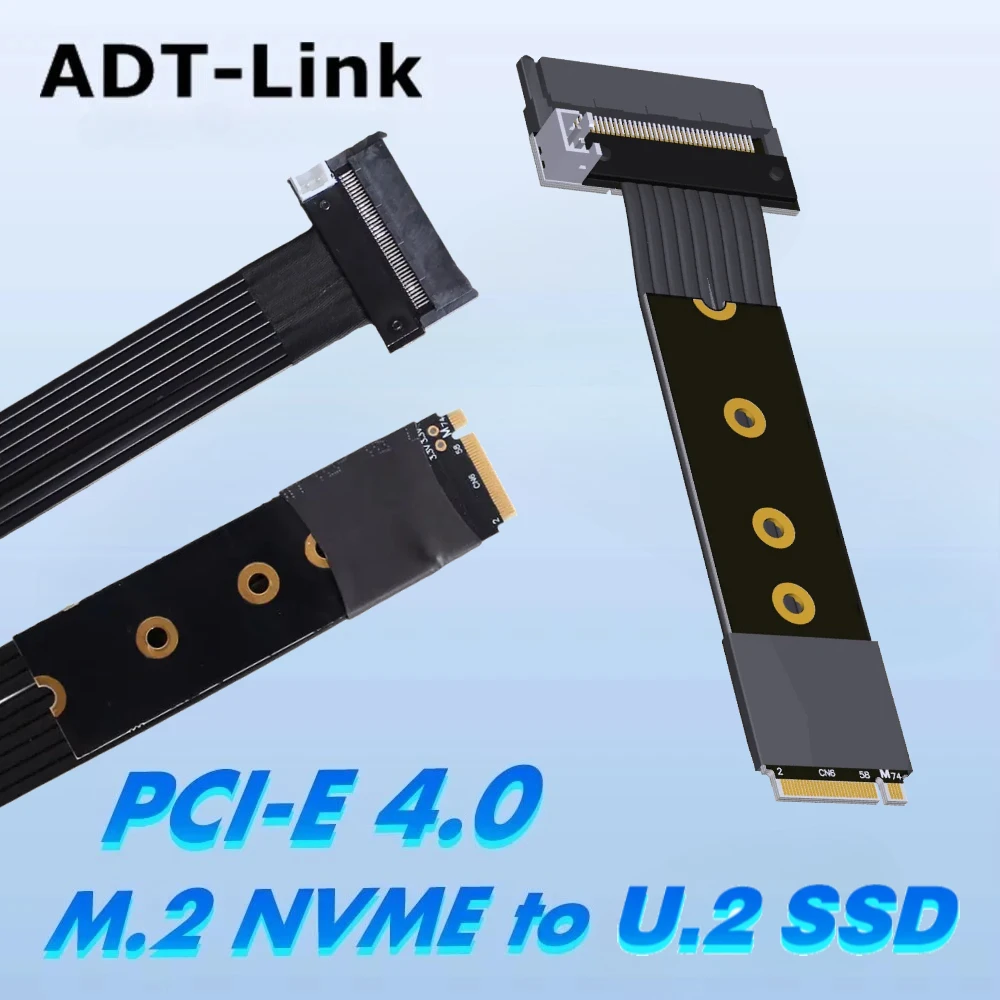 ADT M.2 NVMe to U.2 SFF-8639 SSD Solid State Drive Adapter Cable PCI-E 4.0 x4 gen4 64G/bps Extension Cable with SATA Power Cable