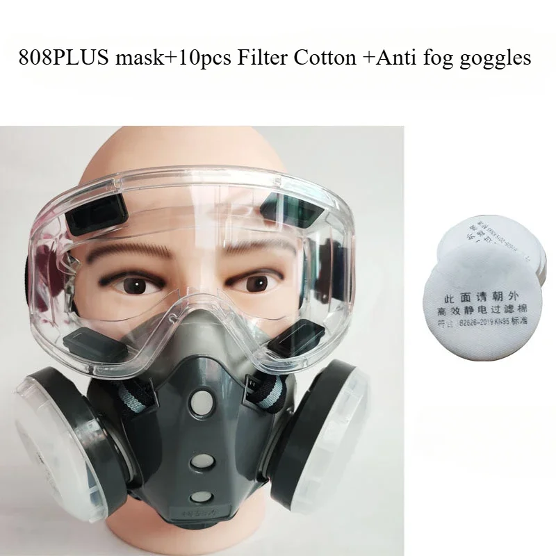 808 PLUS Respirator Half Face Dust Gas Mask with Goggles Filters Protection for Industry Painting Spray Haze PM2.5 Coal Mask