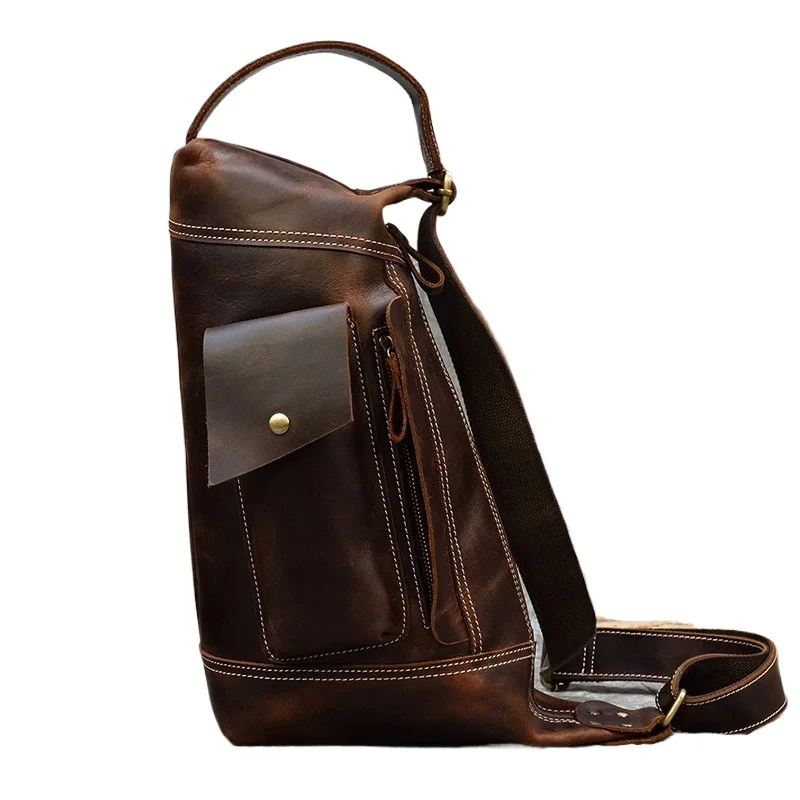 

Men's Sling Bag Genuine Crazy Horse Cowhide Leather Large Capacity Multifunctional Crossbody Shoulder Bag Retro Travel