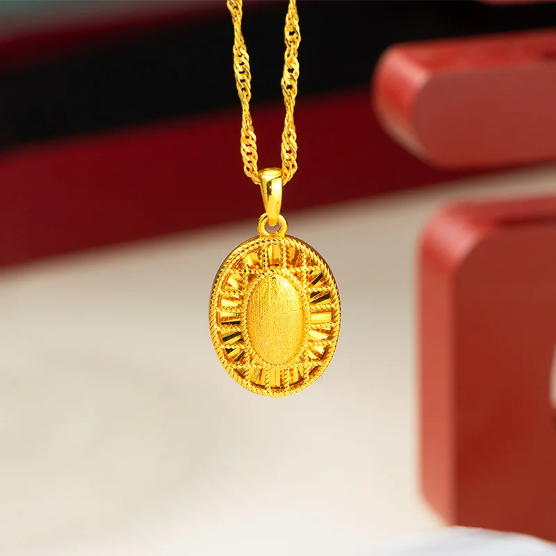 9999 gold hollow laser-cut geometric elliptical pendant, versatile collar chain