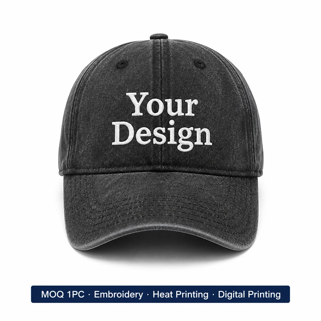 Customizable washable baseball cap DIY duckbill cap in solid color with a vintage distressed look, available for wholesale