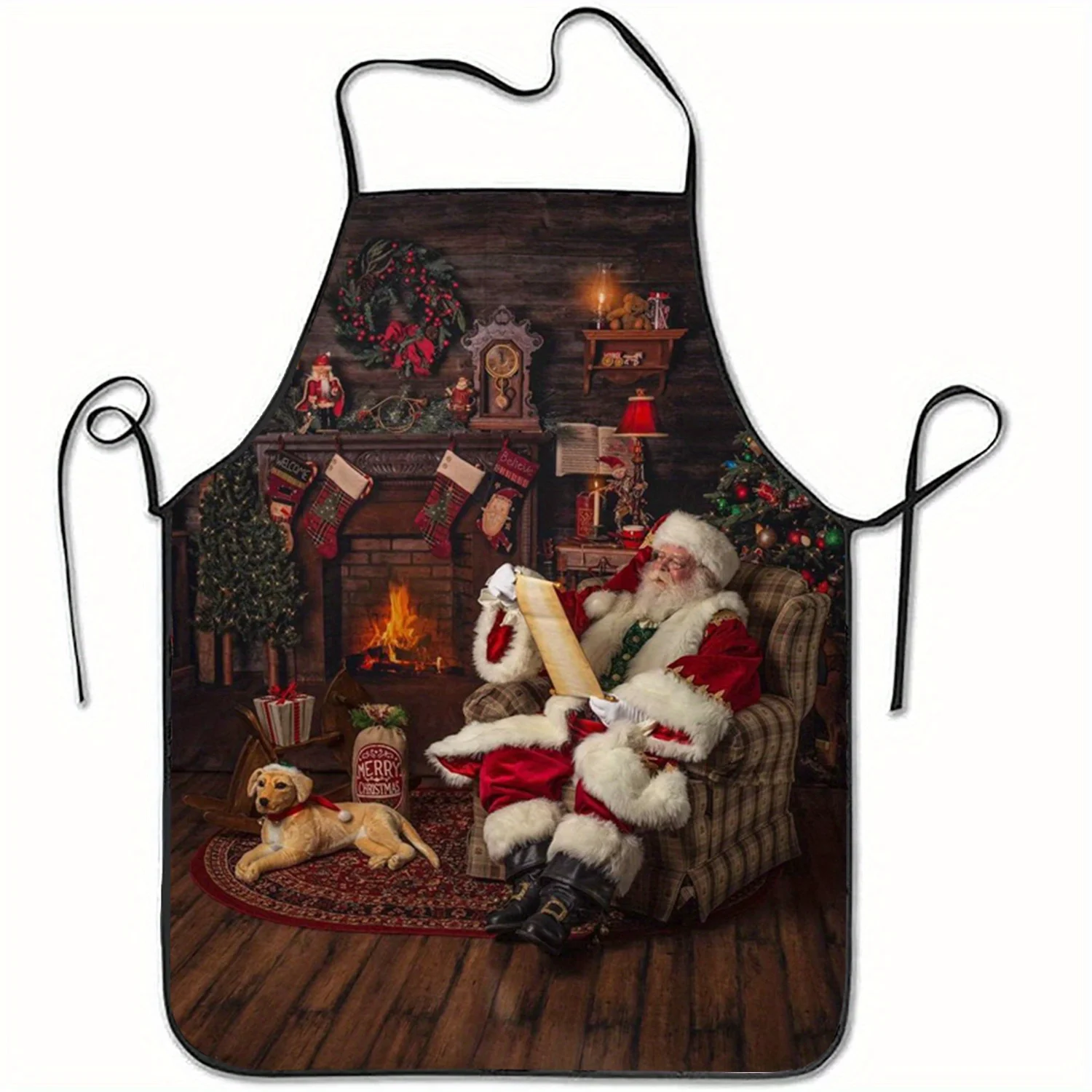 

1 шт. праздничный фартук для чтения Санта-Клауса — уютная праздничная сцена с камином, рождественский декор для собаки, идеально подходящая для кулинарных вечеринок