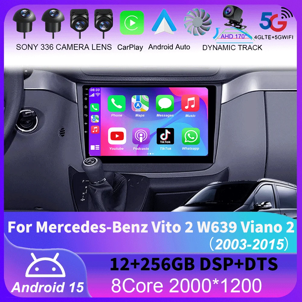 

Android 15 Auto Carplay Car Radio Multimedia Player For Mercedes-Benz Vito 2 W639 Viano 2 2003 - 2015 Navigation GPS 4G+WIFI BT