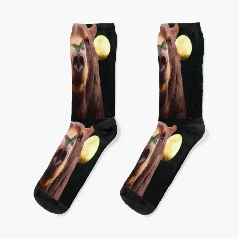 Butterfly on Black Bear Socks funny gifts kawaii Argentina Men Socks Luxury Brand Women's