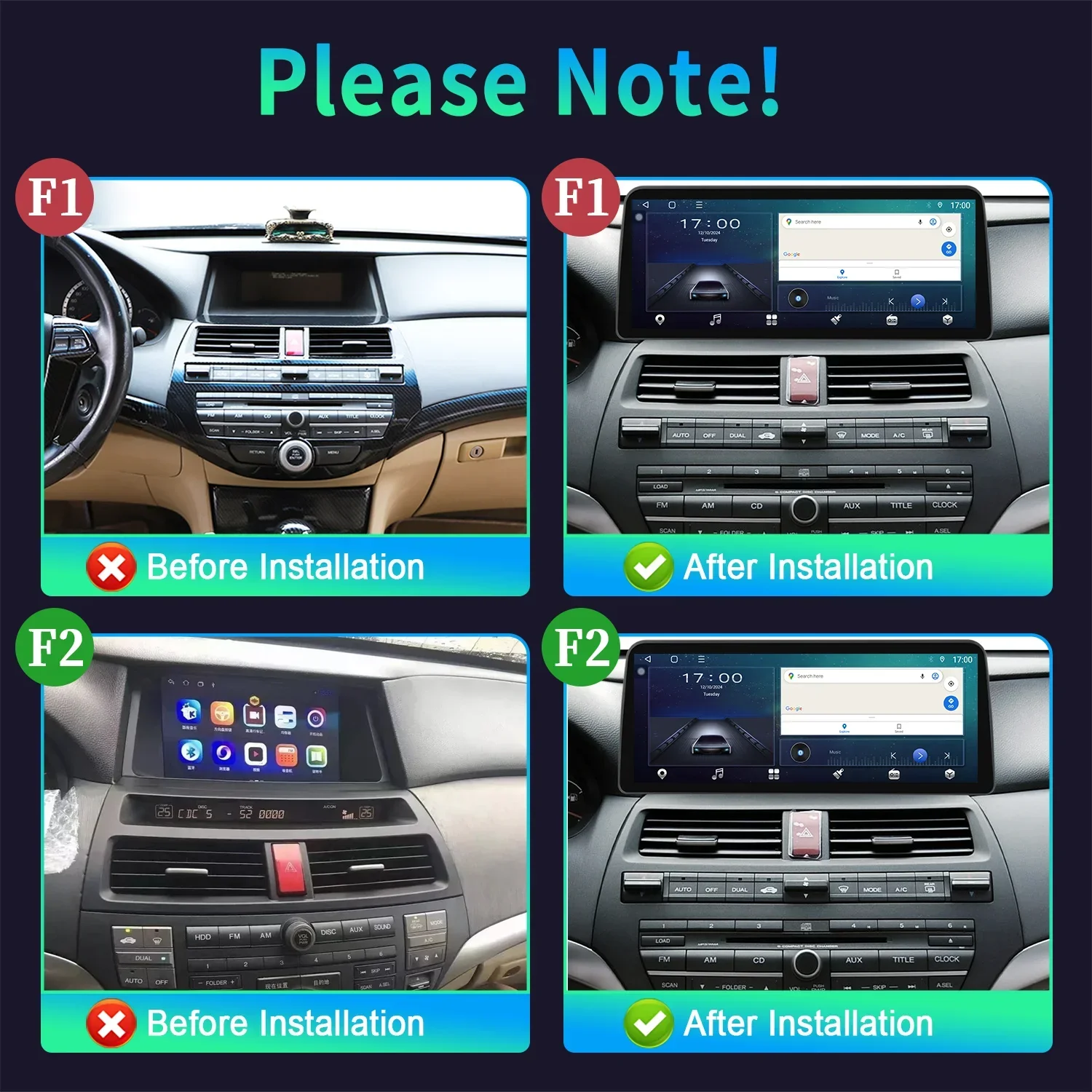 12.3inch Car Radio Multimedia Navigation Wireless Bluetooth CarPlay 4G GPS Screen Head Unit Stereo For Honda Accord 8 2009-2013