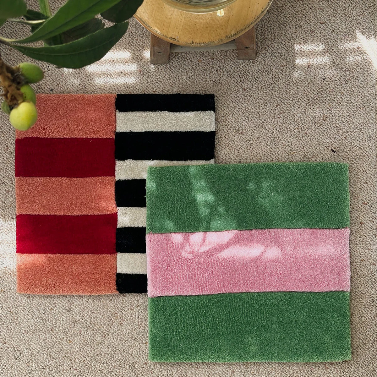 Handmade Colorful Tufting Seat Grids Blocks Cushion Soft Square Chair Sofa Pad Hanging Wall Decoration Tapestry Home Decor