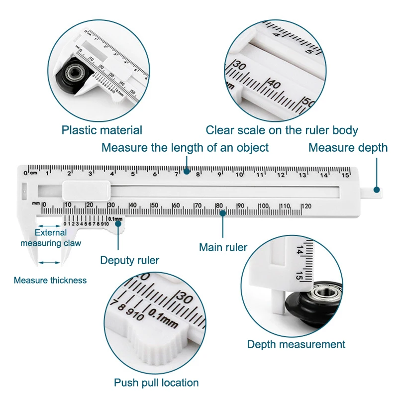 0-150mm Mini Double Scale Plastic Vernier Caliper Ruler Measuring Calipers Measuring Ruler Measuring Tools School Supplies