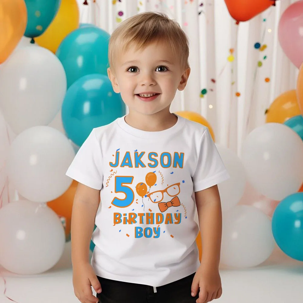 Personalized Kids Birthday Shirts Boys 1-9 Years Birthday T-shirt Custom Name Kids Tops Child Party Outfit Boy Short Sleeve Tee