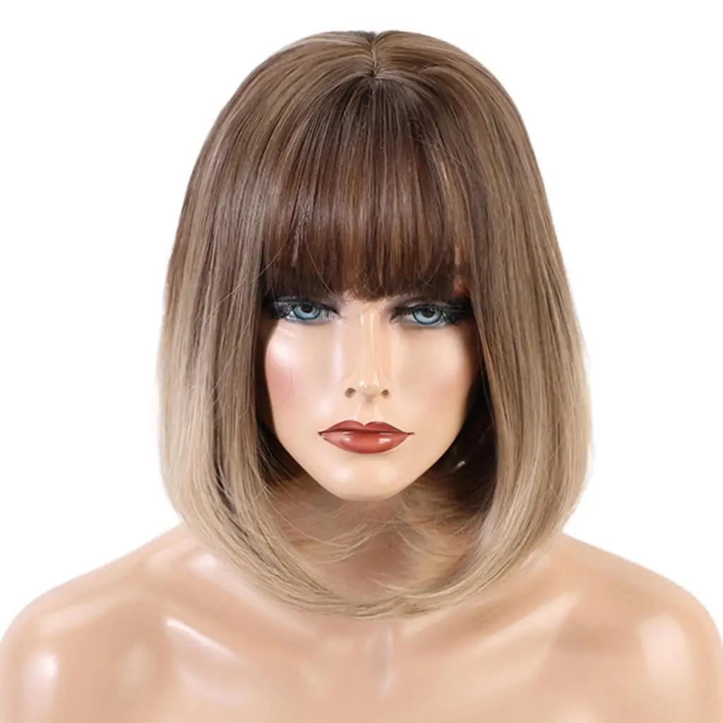 12 Inch Lady Middle Part Bob Wigs with for Daily Costume Prom