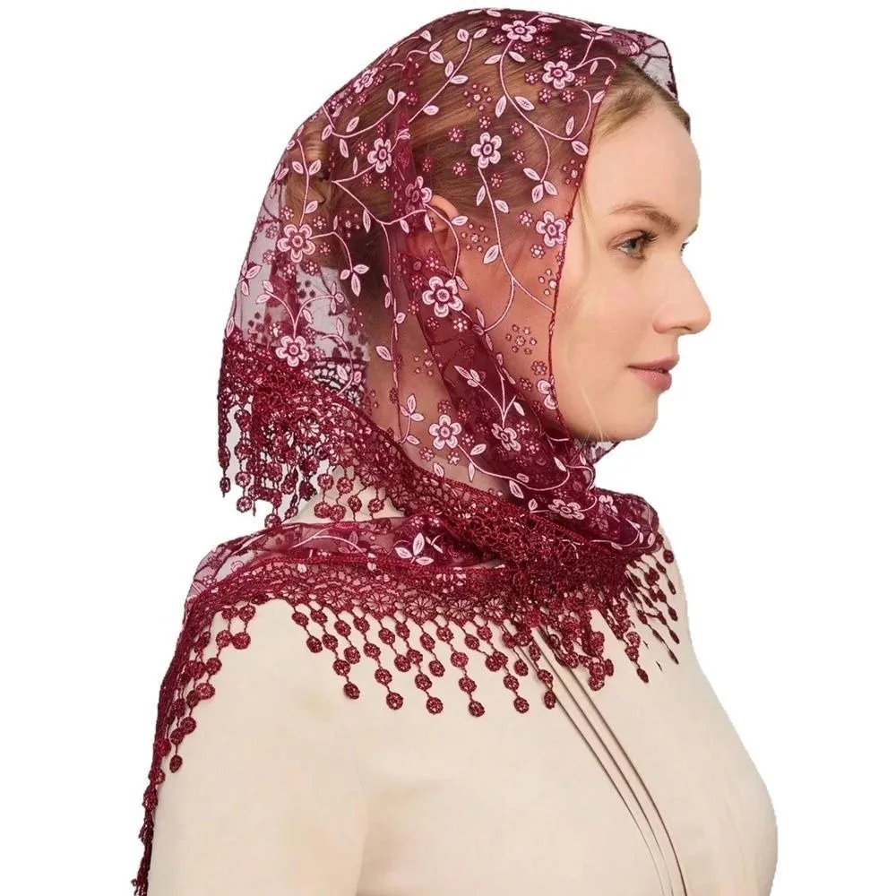 New Breathable Lace Triangle Headscarf Embroidered Solid Color Floral Embroidery Shawl Head Accessory Hijab Scarf