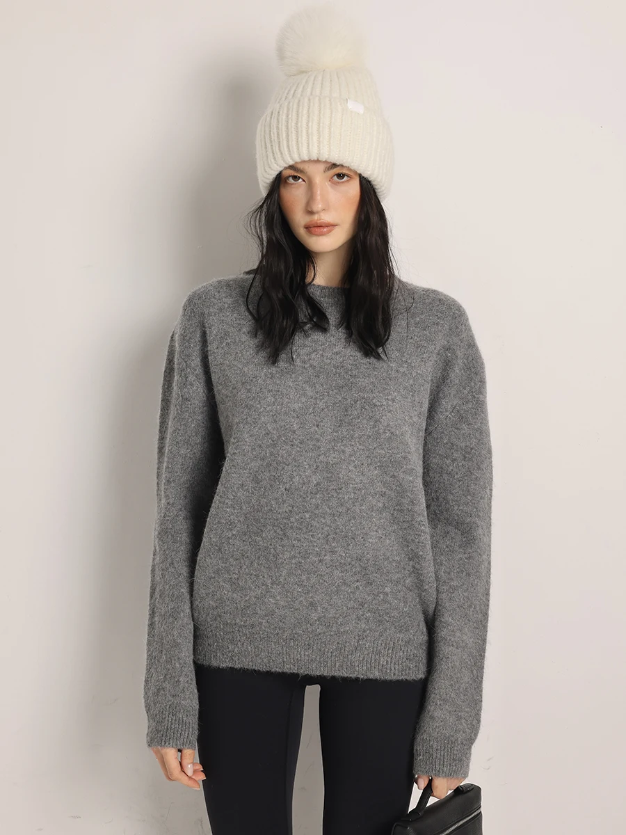 

Свитер Deesicile свободного кроя с круглым вырезом, простой, удобный, с длинными рукавами, женский, повседневный, элегантный, стройнящий топ