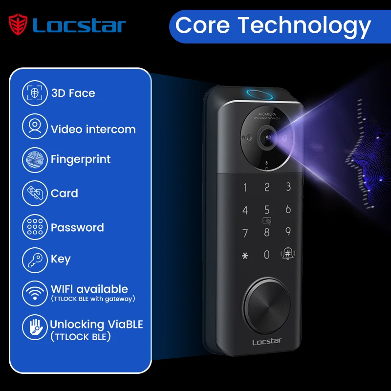 Locstar Security Electronic Cerradura Inteligente Fingerprint Digital Combination Ttlock Deadbolt Smart Door Lock With Cameras