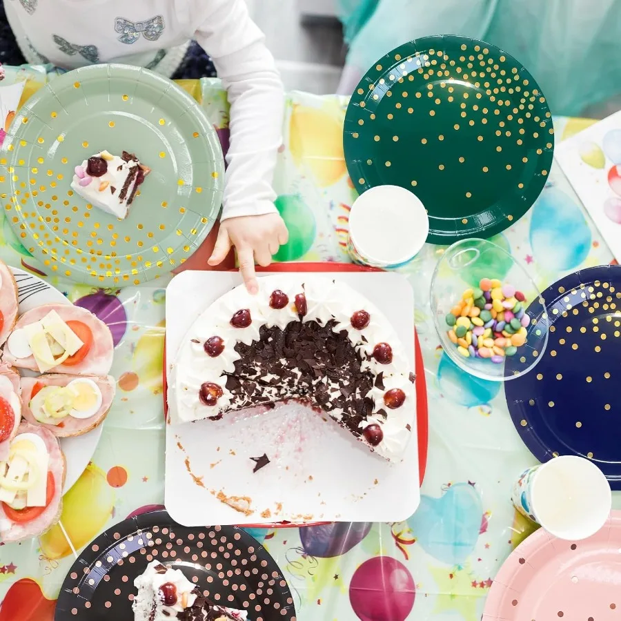 EcoFriendly Green Paper Plates and Napkins Set for Outdoor Weddings Graduation Parties and Garden Gatherings 7 Inch Dark Green