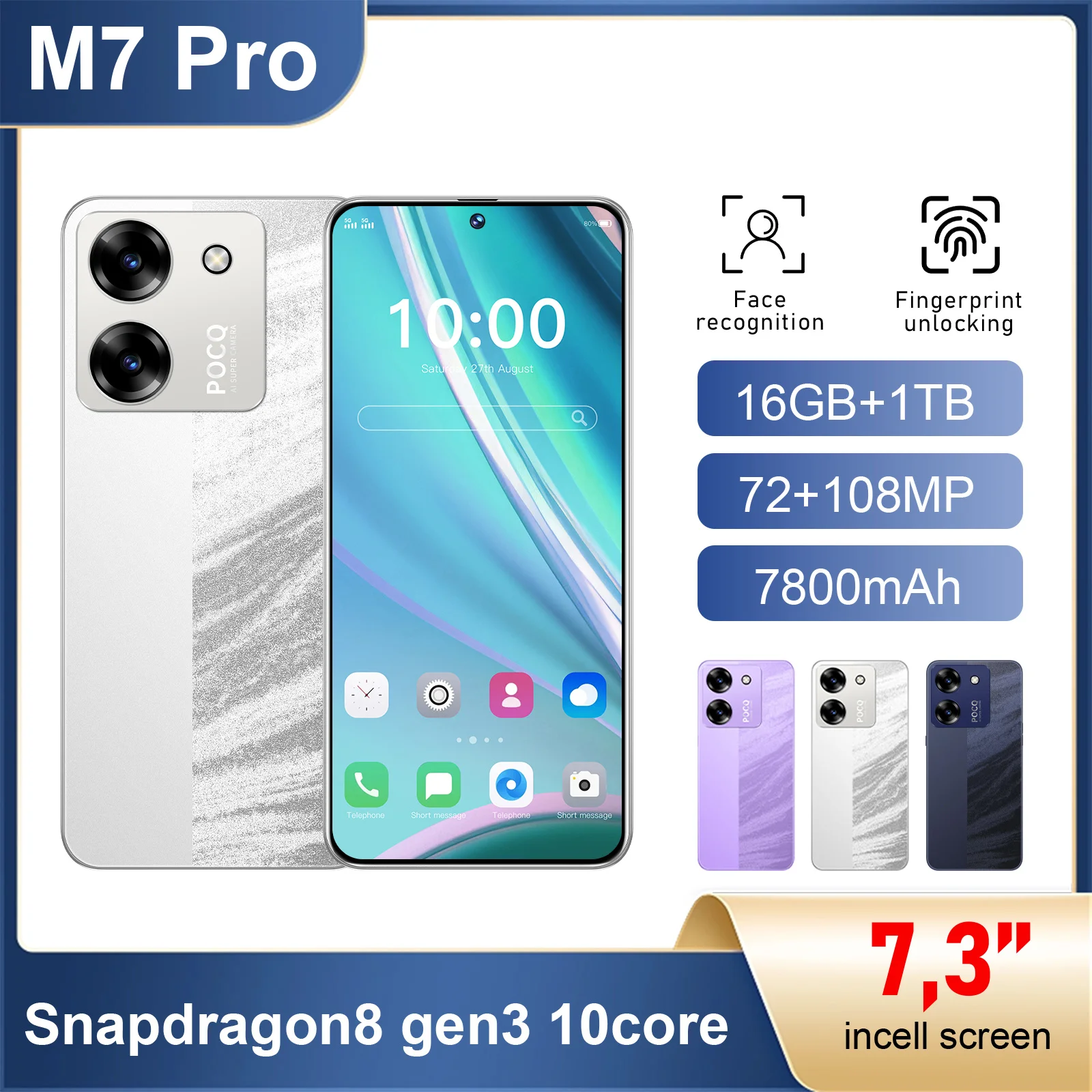 

Tablet protective case For Tab M7 Pro Snapdragon 7.3inch HD Screen Global 7800mAh 5G Dual Card WiFi Tablet