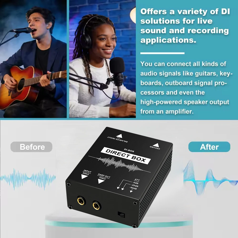 1 Pcs  DIBOX Professional Passive DI-Box Direct Injection Audio Box Balanced & Unbalance Signal Converter with XLR TRS Interfa