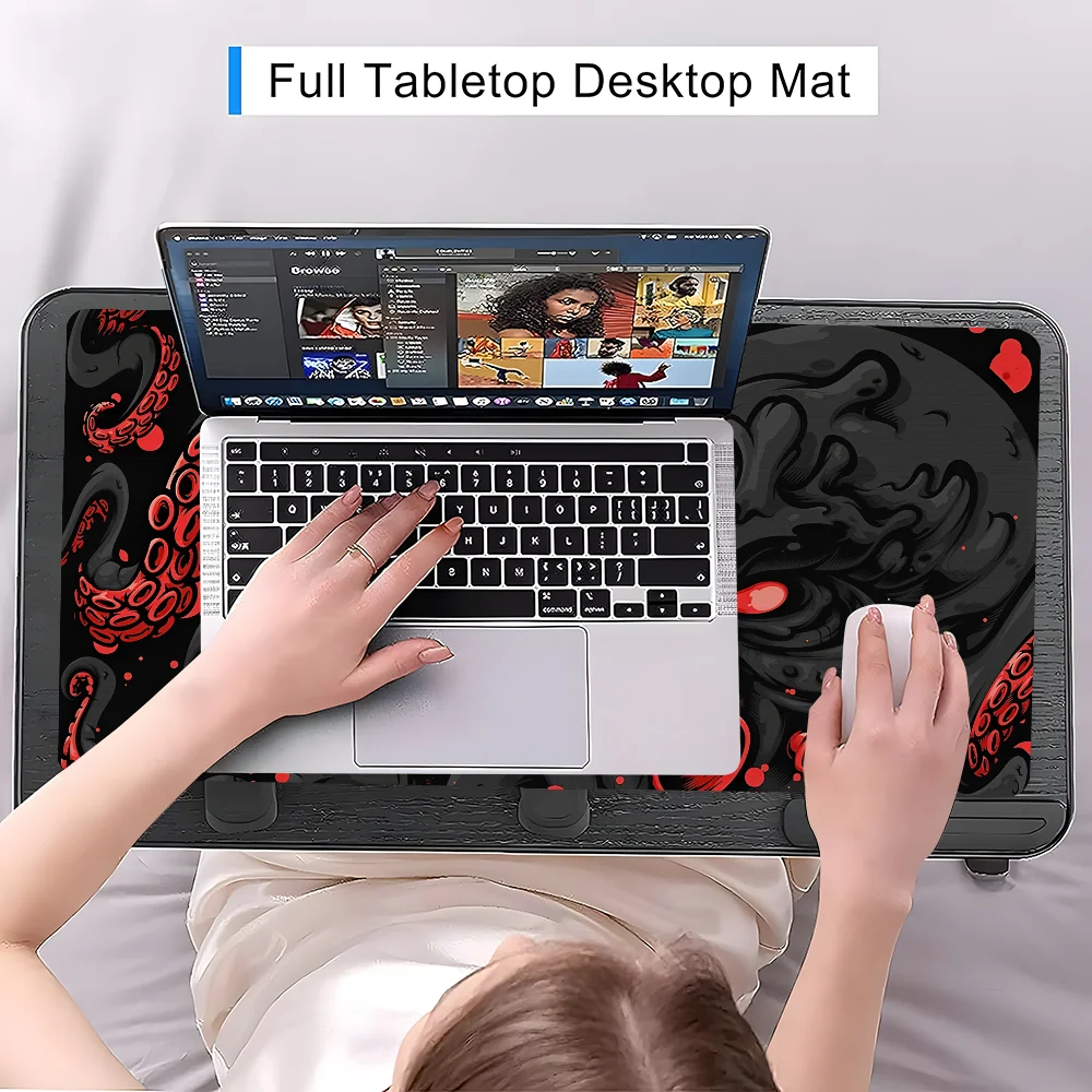 لوحة ماوس Octopus Monster كبيرة مضادة للانزلاق بحواف مخيطة، حصيرة متينة للألعاب المحمول ​   لوحة المفاتيح XXL 900x400mm