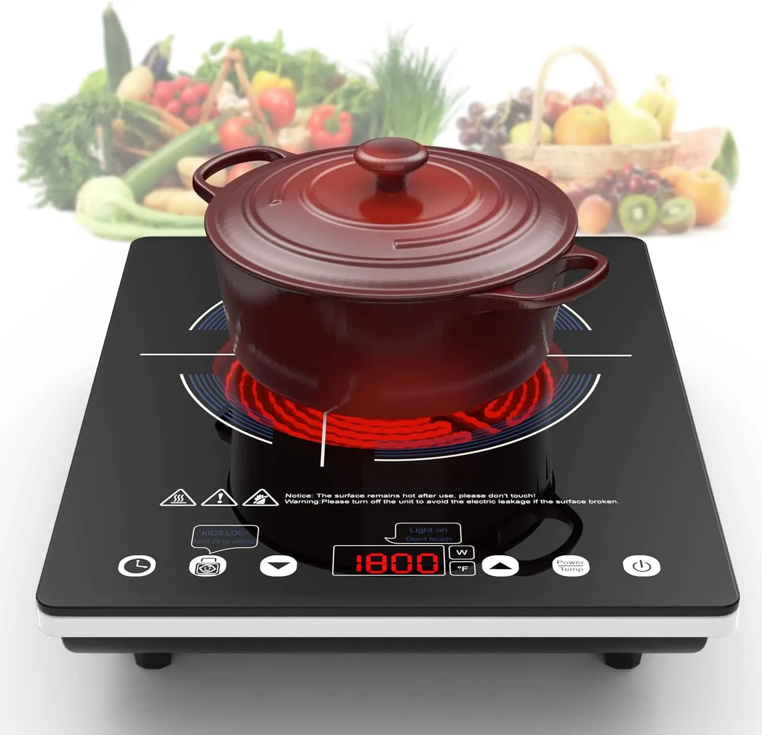 

110V Electric Stove Top,Single Burner Electric Cooktop LED Touch Control,9 Power Levels, Kids Lock Timer,Overheat Protection