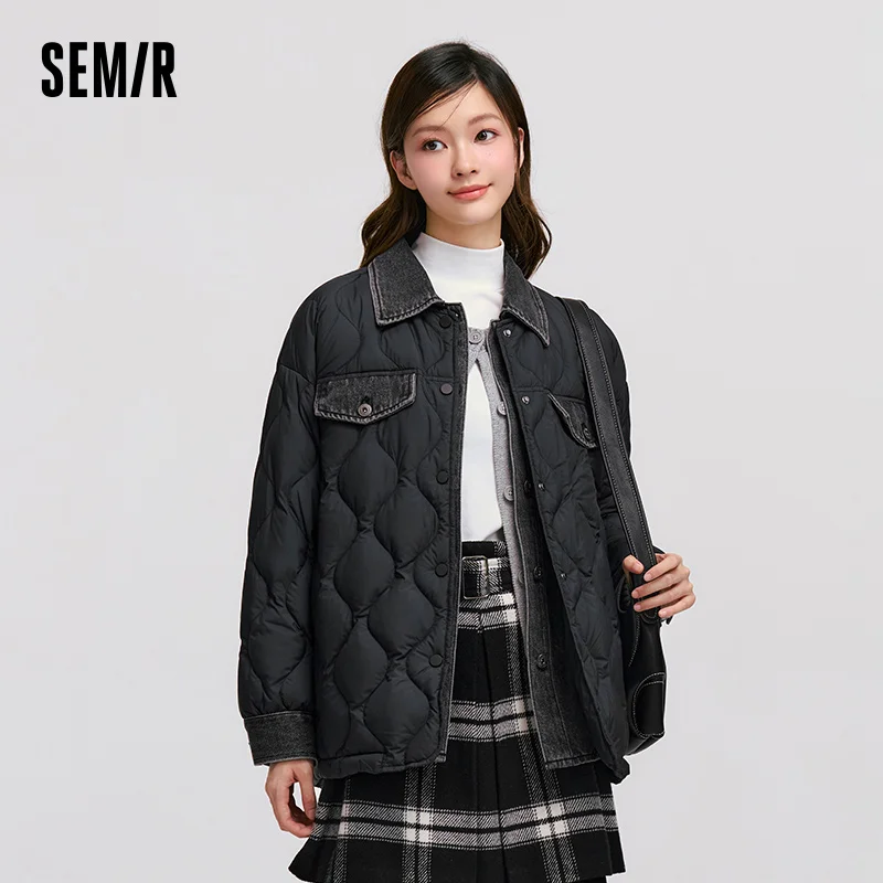 

Semir Down Jacket Women Mid-Length Loose Waterproof 2025 Winter New Patchwork Black Coat