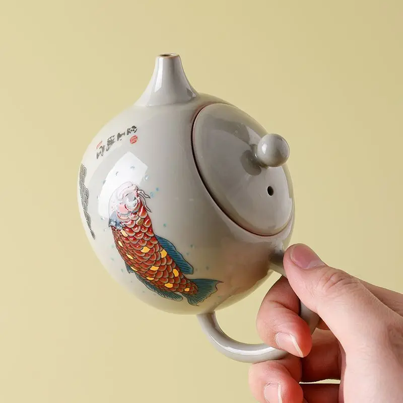 Archaized Clay Xi Shi Teapot Goldfish 1 Pot 2 Cups Teaware Bell Cup Ceramic Gongfu Tea Set for Home Office Business Tea Maker