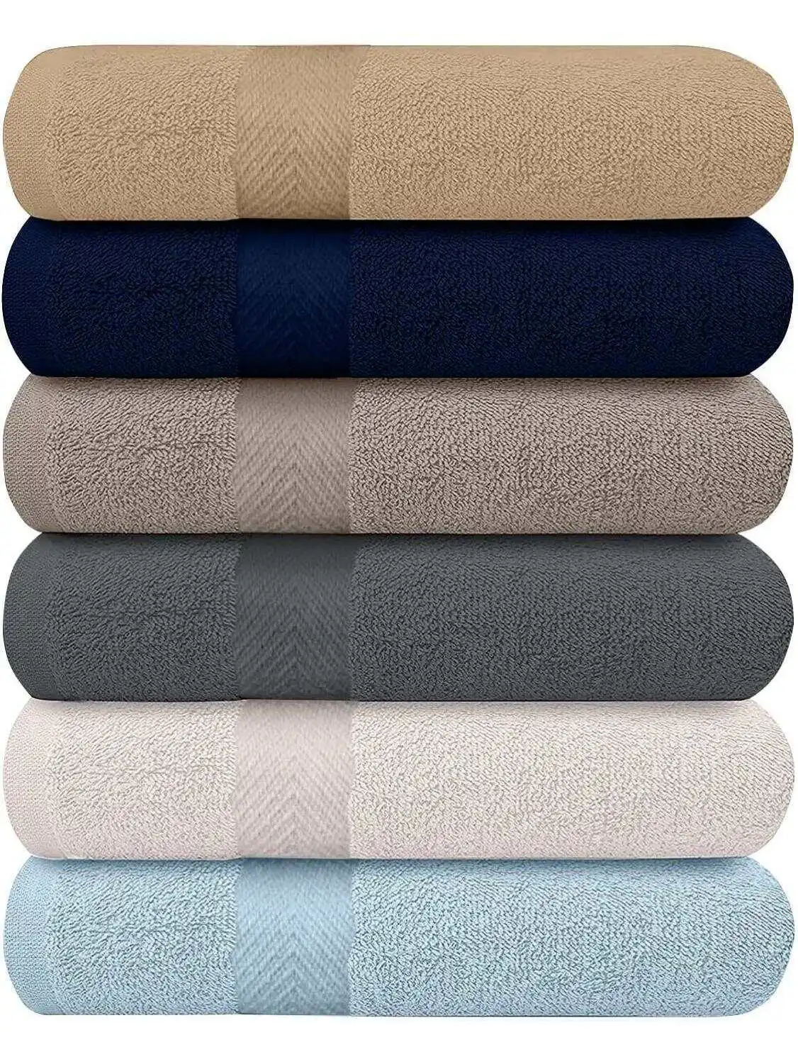 Premium 6-Pack 100% Cotton Bath Towels Set Lightweight Extra Absorbent Quick Dry Shower Towel Soft Comfortable Durable Multi-Purpose for Home Bathroom Spa Gym Daily Use 27x54 Inches 70x140cm