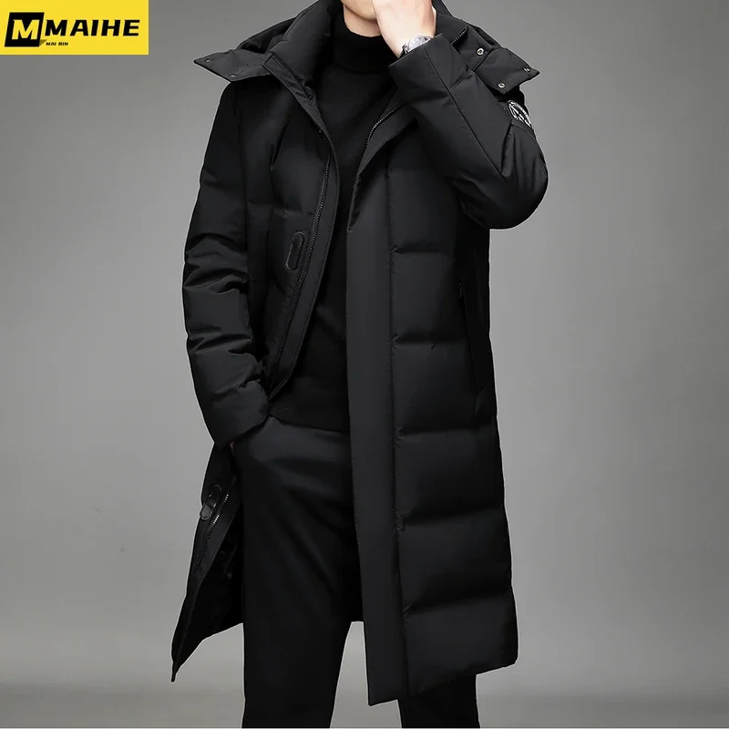 2023 New Winter Men\'s Long Solid Color Down Jacket Outdoor Windproof Warm Ski Jacket Stylish hooded jacket for men plus size