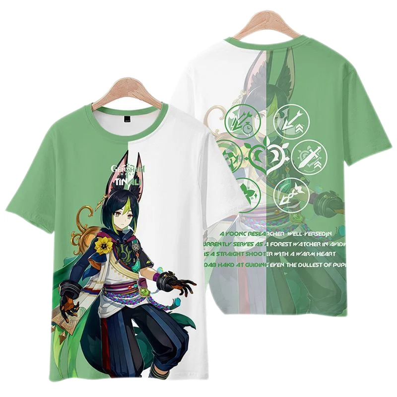 Game Genshin Impact Tighnari 3D Print T Shirt For Men Clothes Grass Graphic T Shirts Harajuku Cosplay Women Tee Boy Tshirt Tops