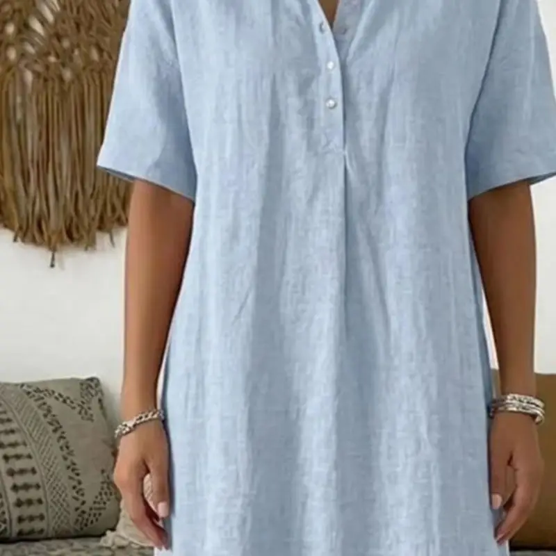

Summer Women Dress Turn Down Collar Short Sleeve Button Up Lapel Midi Dress Casual Flowy A-Line Loose Beach Holiday Midi Dress