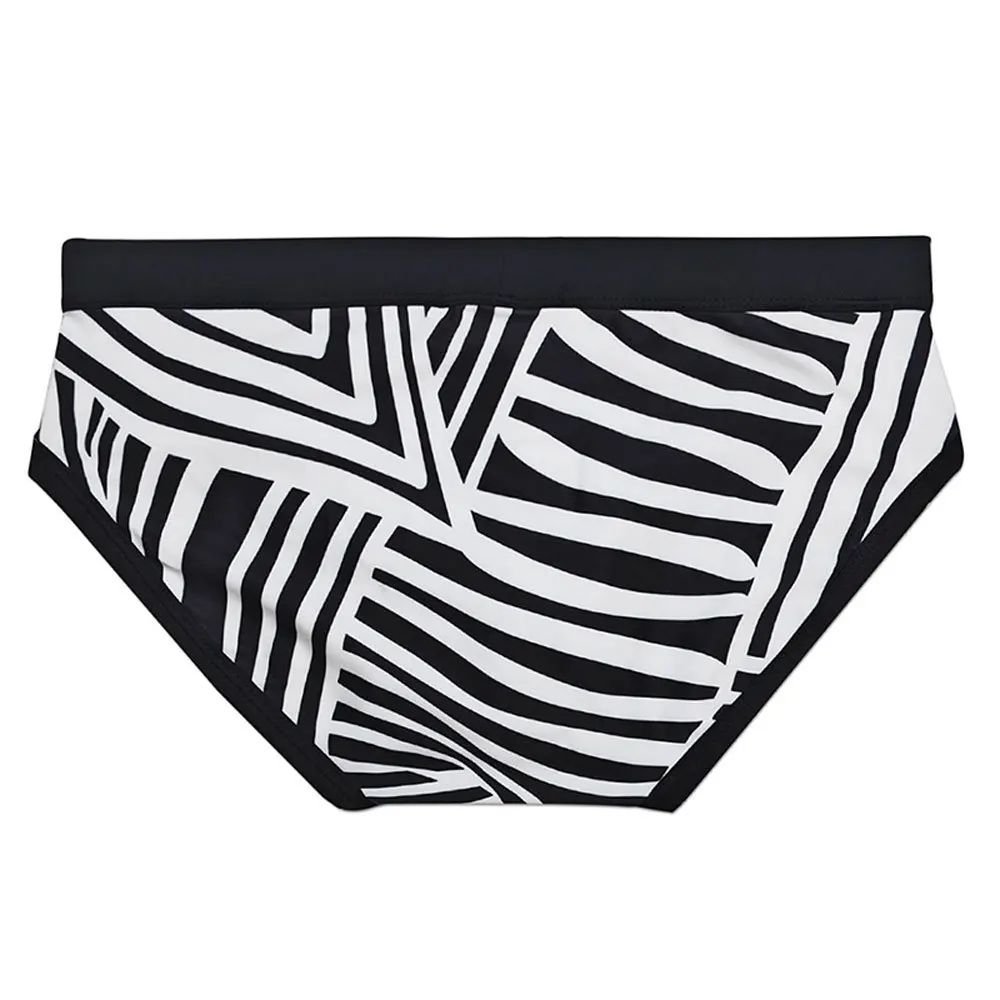 Men's close-fitting  trunks fashionable black and white printed three-dimensional beach swimming trunks with cup sizes UXH373-1