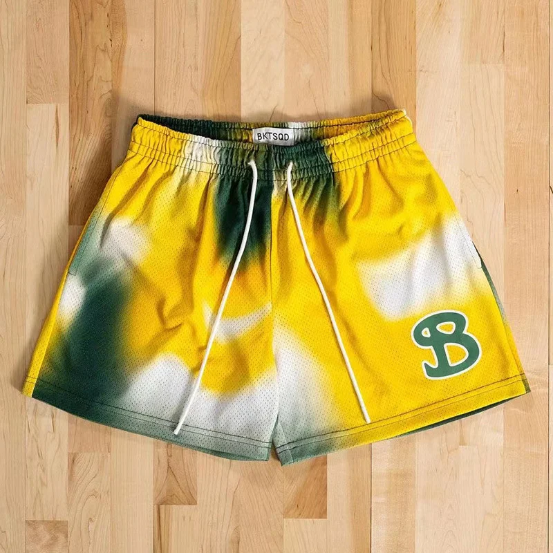 NEW summer Pigment mixed color mesh basketball shorts men quick drying loose sports short pants ventilate running beach shorts