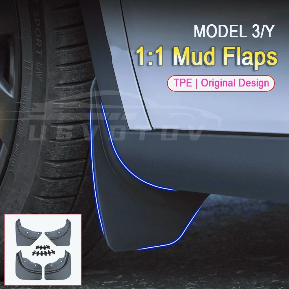 Original Type Mud Flaps for Tesla Model 3 Y Highland 2024-2020 Soft Mudflaps Guards Front Rear Wheel Fender MudGuard Accessories