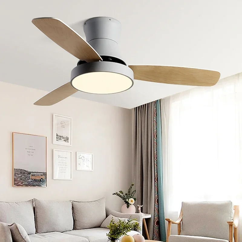 Low Floor With Electric Fan Nordic Celling Fan Lamp Dining Room Living Room Wood Simple Suction Ceiling Off Fan Lamp