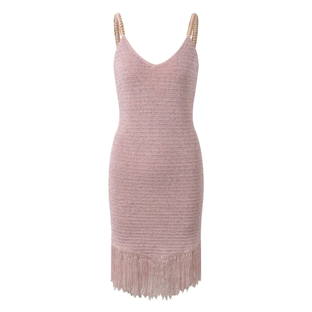 Ladies Knitted Strap Dress Spring and Autumn Women's Tassel Sexy and Skinny Dress