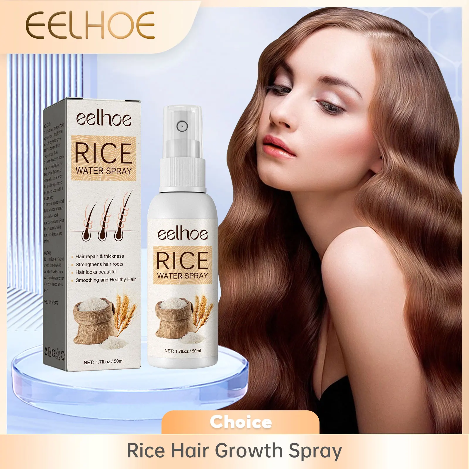 EELHOE Rice Water for Hair Growth Spray Improve Dry Damaged Hair Nourish Vitamins for Healthy Hair Regeneration Treatment Spray