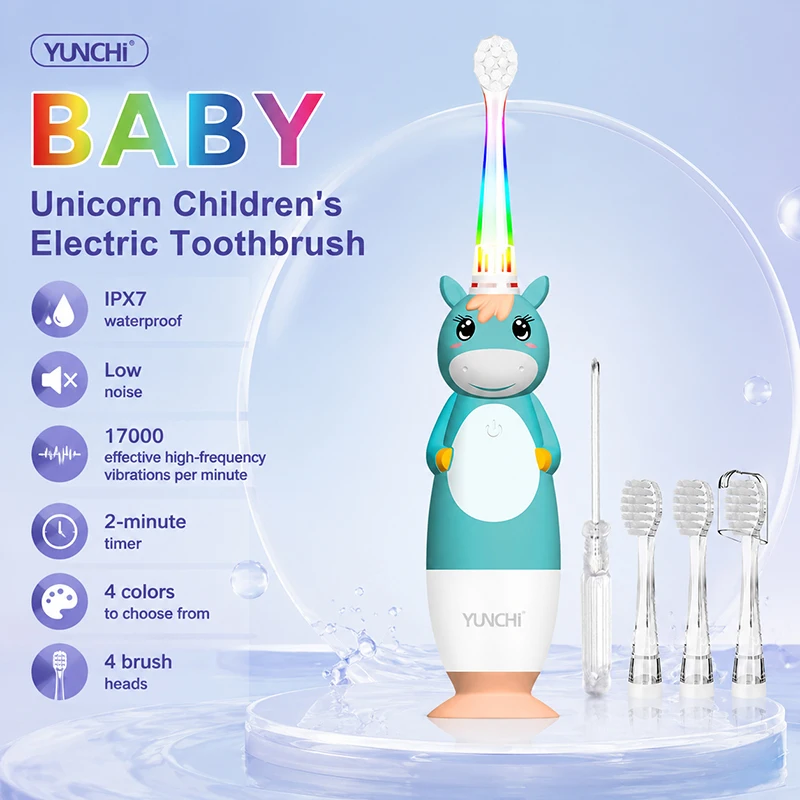 YUNCHI K3 Children Electric Toothbrush 2-mode Waterproof Low-noise Toothbrush 2-minute Timer with Colored Lights Cleaning Teeth