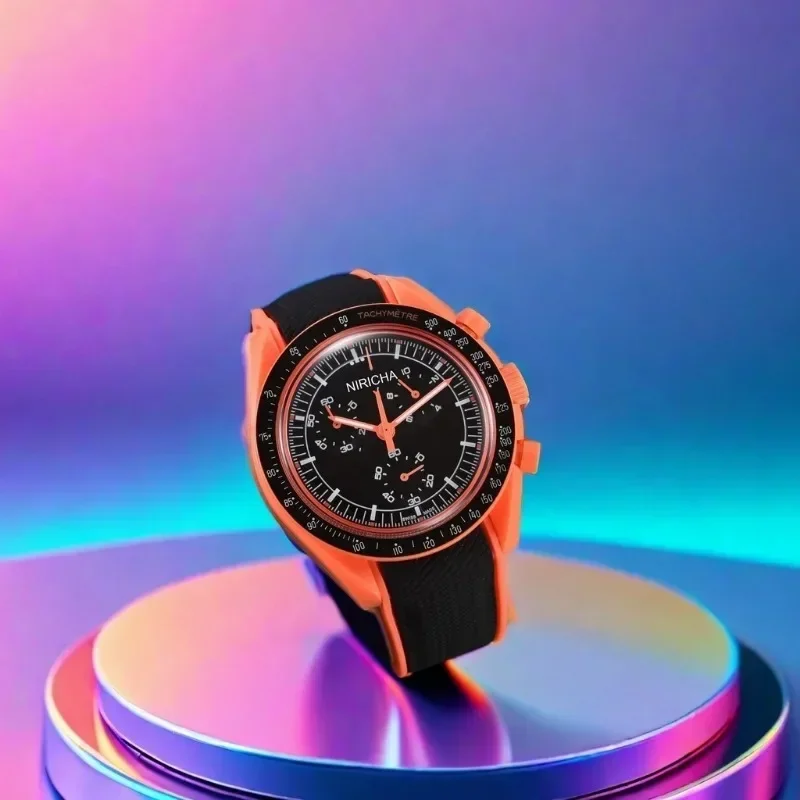 سواتش بلاك سنوبي ساعات ذات علامة تجارية فاخرة للرجال حافظة بلاستيكية فاخرة كرونوغراف ساعة قمر استكشاف كوكب AAA + ساعات