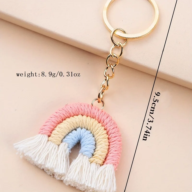 1PC Three Color Rainbow Handmade Woven Keychain DIY Knitted Cute Tassel Fashion Girl Portable Keychain