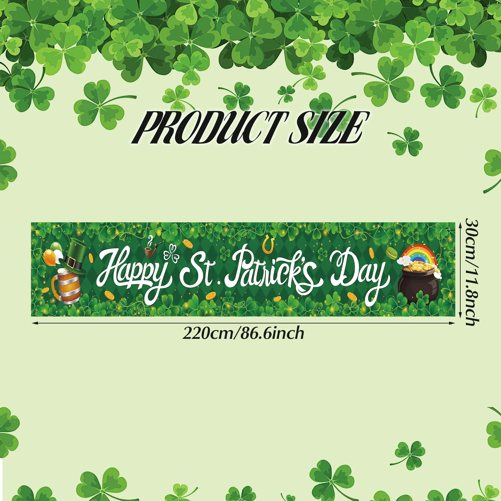 لافتة عيد القديس باتريك السعيدة، لافتة ساحة خارجية لعيد القديس باتريك المحظوظ، لافتة سياج خضراء شامروك كلوفر #3