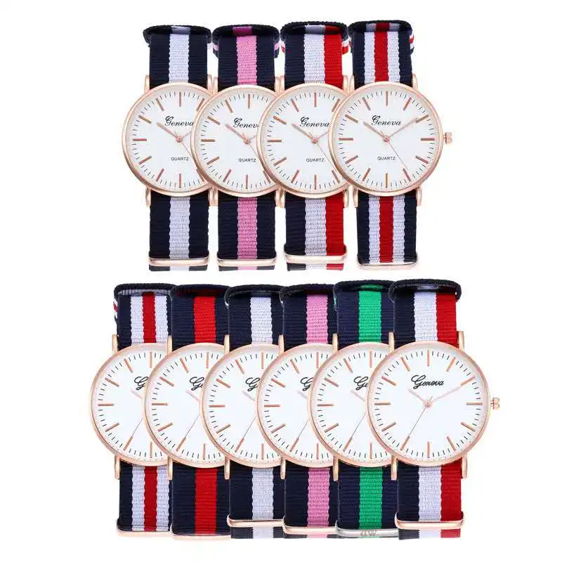 Classic Fashion Stripe Nylon Band Women Watch Top Luxury Brand Men Quartz Wrist Watch Lady Watch Neutral Simplicity Simple Watch